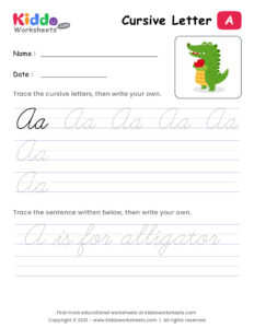 thumbnail of Letter A Cursive Writing Worksheet