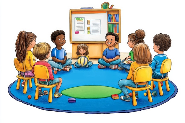 Children sitting in a circle for story time | Premium AI-generated image